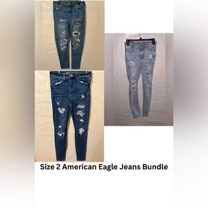 Bundle lot American Eagle Outfitters Women's Light and Dark Blue Jeans size 2